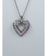 Pink and White Cubic Zirconia Double Heart Sterling Silver Necklace - €26,39 EUR