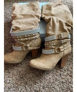 VENUS BEIGE TAUPE BEAUTIFUL KNEE HIGH BOOTS WITH ACCENTS SIZE 8 NIB - $148.50