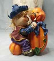 Scarecrow Painting Pumpkin Fall Decorative Figurine Happy Faces 5.5&quot; Tall - £5.38 GBP