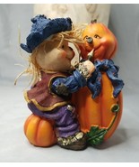 Scarecrow Painting Pumpkin Fall Decorative Figurine Happy Faces 5.5&quot; Tall - £5.34 GBP