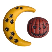 Halloween Jack O Lantern And Moon Realistic Buttons Shank - £7.16 GBP