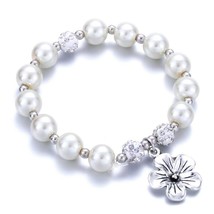 Fashion сharm elastic white pearl stone rhinestone charm flower DLBC16W - £7.18 GBP