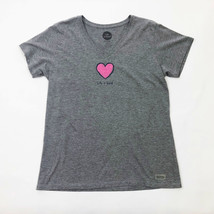 Women’s Life Is Good Pink Heart Short Sleeves Size Large Gray - $15.83