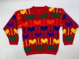 Vintage Minwaves Childs Sweater 90 s 80 s Hearts Geometric Acrylic Kids ... - £18.64 GBP