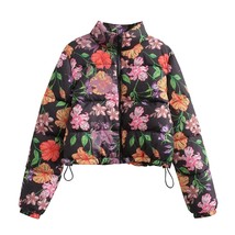 ZEVITY 2022 Women Fashion Turtleneck Collar Floral Print Cropped Padded Jacket C - £56.49 GBP