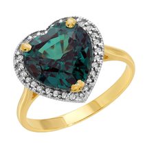 Galaxy Gold GG, 14K Solid Yellow Gold, Lab Grown Alexandrite and Diamond Heart R - $2,182.25