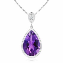 ANGARA 12x8mm Natural Amethyst Teardrop Pendant Necklace with Diamond in Silver - £214.57 GBP+