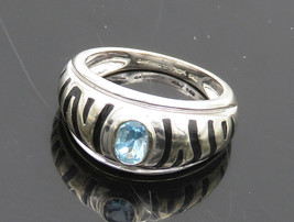 14K GOLD - Vintage Blue Topaz Striped Pattern Band Ring Sz 7 - GR058 - £308.53 GBP