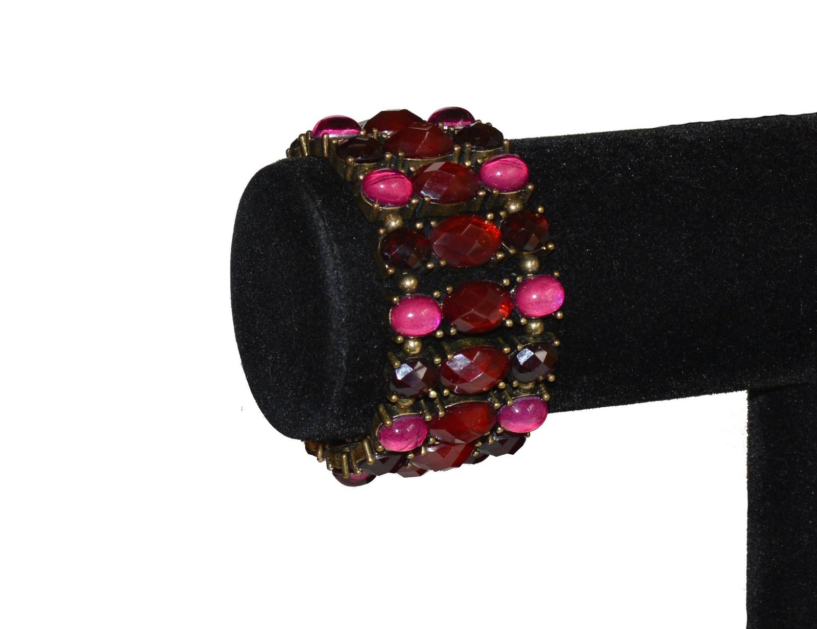 Vintage Purple Crystal Stretch Bracelet / Wide Stretchable Cuff Bracelet - $30.00