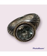 Vintage  Sterling Silver Oval Gemstone Cable Ring AC size7   18k &amp; 925 - $481.07 CAD