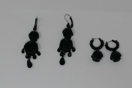 Black Rose Flower Dangle Rhinestone Earrings - £31.96 GBP