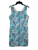 Talbots Women&#39;s Dress Sheath Midi Paisley Floral Lined Knit Sleeveless Blue 12P - £16.07 GBP