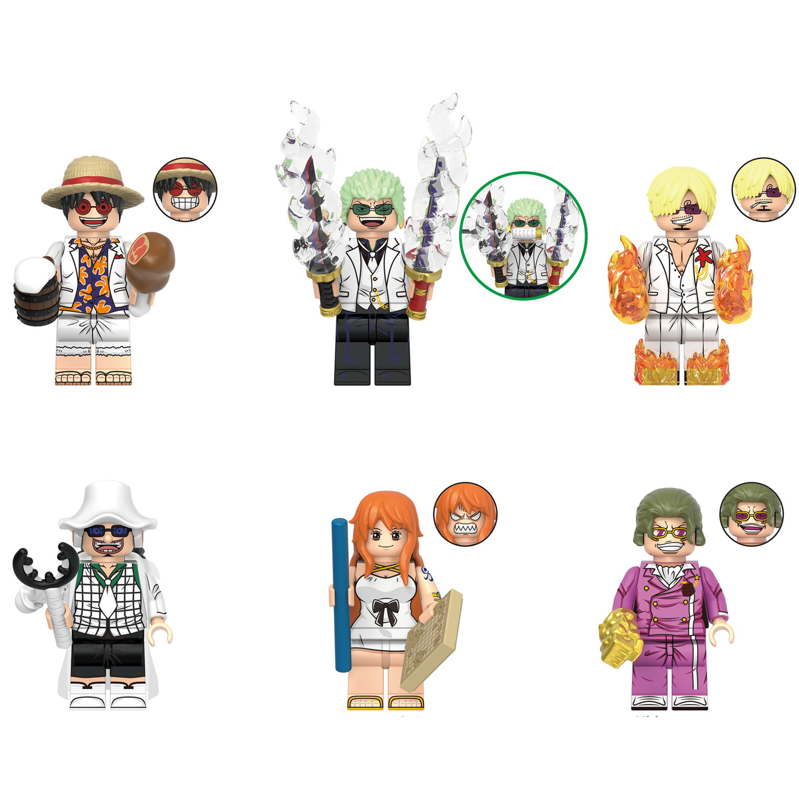 6Pcs One Piece Gild Tesoro Minifigures Luffy Zoro Sanji Usopp Nami Mini Blocks