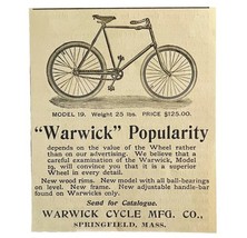 Warwick Cycle Co Bicycle 1894 Advertisement Victorian Bike Popularity AD... - $19.99