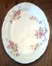 KNOWLES Pottery Meat PLATTER Pink Wild Country Rose Floral VTG COTTAGE CHIC - $19.75