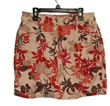 Size 8 Petite Hawaiian Floral Skort Mini Skirt Red Beige Shorts Attached - £18.61 GBP