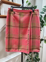Evan Picone Vintage Pink Plaid Polyester Blend Casual Button Front Skirt Size 12 - £35.84 GBP