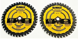 2 DEWALT 7-1/4 CARBIDE TIPPED CIRCULAR SAW FINISH BLADES 40T 40 TOOTH DW... - £41.50 GBP