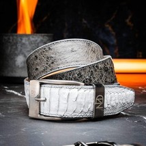 Alessio Genuine Ostrich Leg Exotic Belt White / Gray image 7