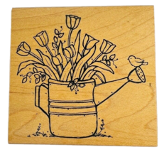 Vintage Great Impressions Watering Can Flower Pot Bird Tulips Rubber Stamp J57 - £15.12 GBP