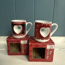 ARCHIES Set Of 2 Valentines Day Mini Heart Hole 2.5” Mugs Cups Gifts LOVE - $19.79