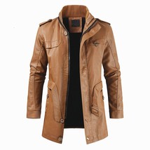 Oumor Men Autumn Fashion Long Warm Fleece Leather Jacket Coat Men Winter Casual  - £161.07 GBP