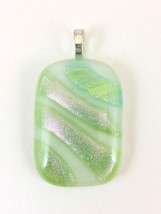 Diagonal Dichroic Pink on Green Fused Glass Pendant - £20.78 GBP