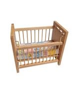 Vintage Wooden Dollhouse Bed Cradle Crib Patchwork Mattress Brass Miniature - $23.33