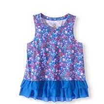 Wonder Nation Girls Ruffled Hem Tank Top Size Large 10-12 Cobalt Floral Crush - £7.04 GBP