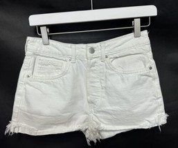H&amp;M Crisp White Raw Hem Cotton Denim Shorts Stretch Cotton 6 Waist 26” - £13.28 GBP