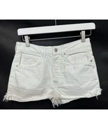 H&amp;M Crisp White Raw Hem Cotton Denim Shorts Stretch Cotton 6 Waist 26” - $23.02 CAD