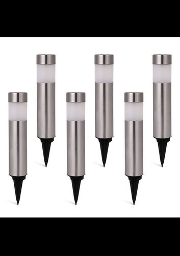 Solar Bollard Lights Outdoor - 6 Pack Stainless Steel Warm White LED NEW... - $24.74