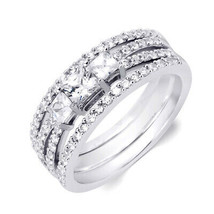 1 Carat CT Princess Cut Wedding Band Engagement Ring Set Solid Silver Size 5-9 - £69.40 GBP