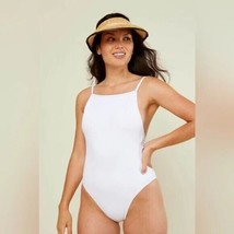 Andie Swim The Paloma Rib One Piece Swimsuit Tieback Square Neck White XL - £53.15 GBP