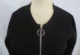 Venus Zip Front Ribbed cardigan sweater Hi/Low black Long Sleeves Sz L - £23.49 GBP
