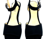 Agape Pamela Wedge Ankle Strap Sandals- Black Faux Suede, US 9 - $13.41