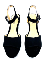 Agape Pamela Wedge Ankle Strap Sandals- Black Faux Suede, US 9 - $13.41