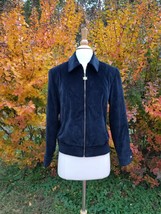 St.John Sport Mary Grey woman black velour jacket star zipper  - $54.45