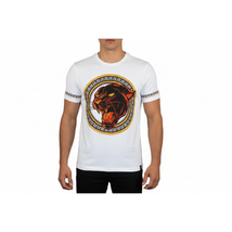 Men LAVERITA European Fashion Crew Shirt Short Sleeve Lion Medallion 94453 White image 5
