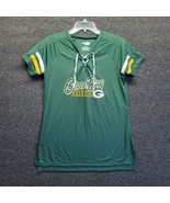 Green Bay Packers Women&#39;s Sz M Jersey Shirt Green/Yellow Lace Up Split S... - £15.21 GBP