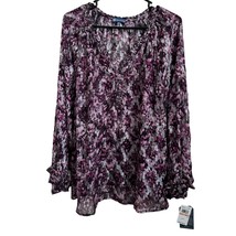 NEW Democracy Womens Blouse Size 2X Purple Metallic Silver Sheer Viscose Pull On - £28.30 GBP