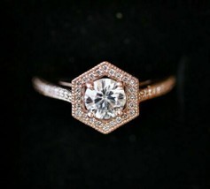 2.5CT Lab Created Diamond Designer Halo Engagement Ring 14k Rose Gold Over - £113.05 GBP