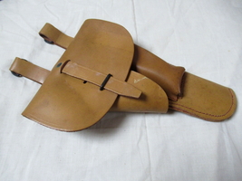 Vintage 1960s French army tan leather pistol holster M47 brown military - $30.00