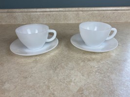 Federal Glass  Lot of 2 Vintage Pure White Milk Glass Cup &amp; Saucers - $16.17 CAD