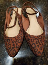 Ann Taylor LOFT Brown Leopard Ankle Strap Slingback Flats Size 8 - £26.79 GBP