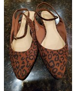 Ann Taylor LOFT Brown Leopard Ankle Strap Slingback Flats Size 8 - $45.13 CAD