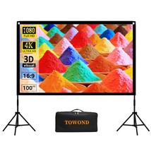 Projector Screen And Stand, Portable Movie Screen Indoor Outdoor 16:9 4K... - $101.99