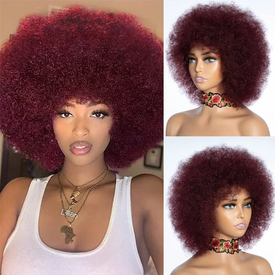 Rebecca Afro Kinky Curly Wig For 99j Women Remy Brazilian Human Hair Short Sas - £38.70 GBP
