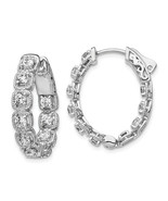 Sterling Shimmer Silver  20 Stone 2.5mm CZ In and Out Oval Hinged Hoop Earrings - $144.26
