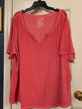 Terra &amp; Sky Ladies Size 3X (24W-26W) Melon Short Sleeve V-Neck Shirt - £3.94 GBP